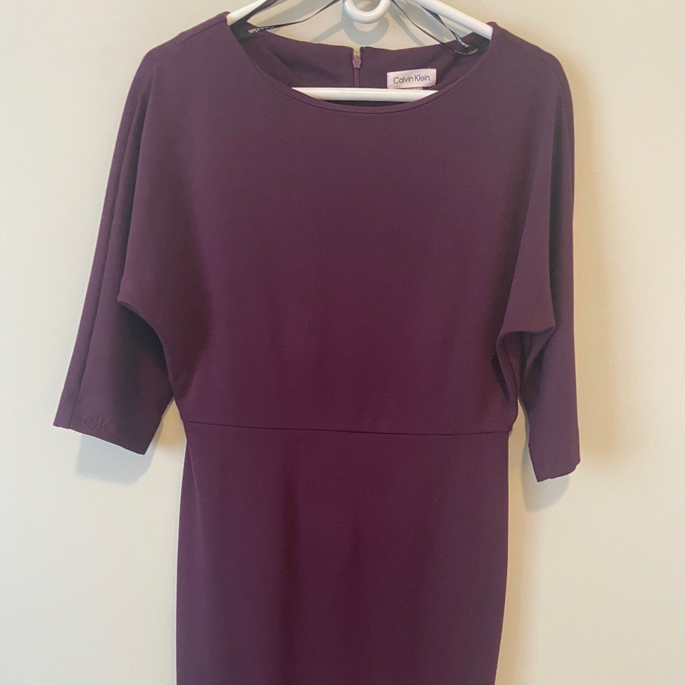 Calvin Klein Size 10 Sheath Dress-3/4 Sleeve-Midi Length-Plumb Color-Worn once